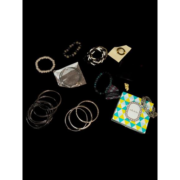 Lot of 10 Bracelets -  cuffs and beaded - and 2 pins - Picture 1 of 1